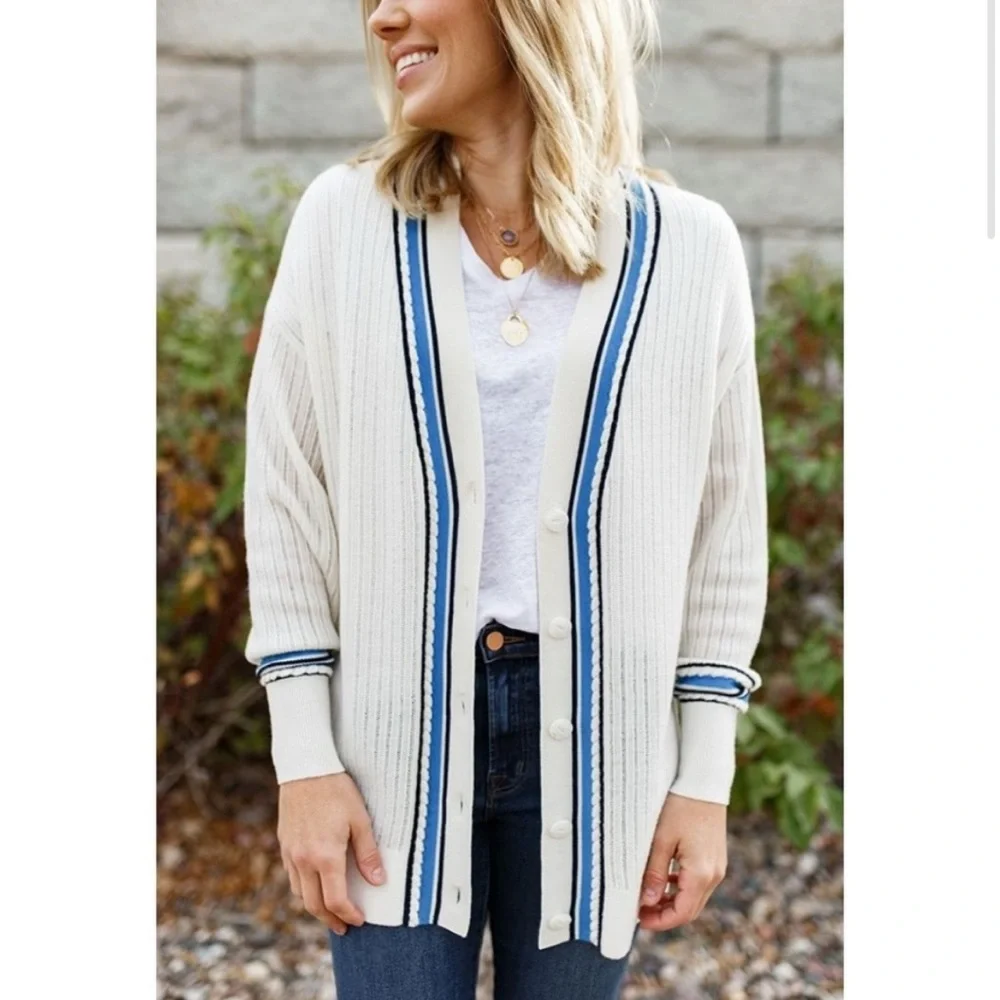 Rag & Bone Chalk White Knit Dianna Merino Wool Blend‎ Cardigan Sz L Read Dscrpt